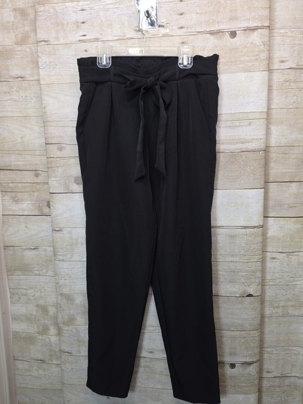 Women's Black Paperbag Waist Tie Pants